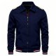 Epaulet-Accented Navy Blue Bomber Jacket
