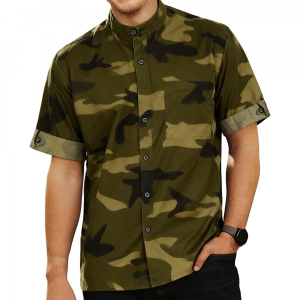 Olive Camouflage Stand-Collar Shirt