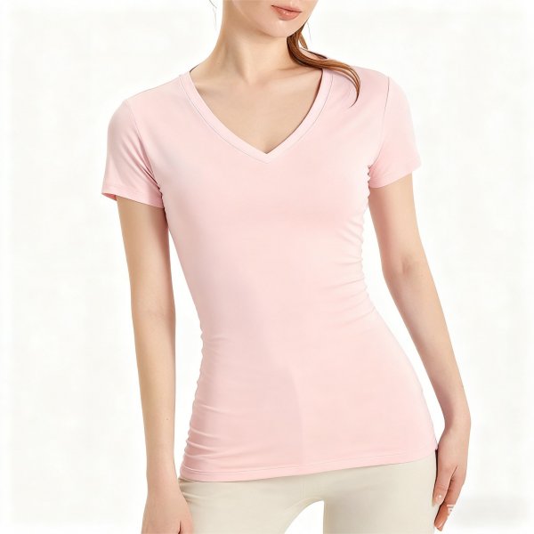 Pink Fitted V-Neck T-Shirt