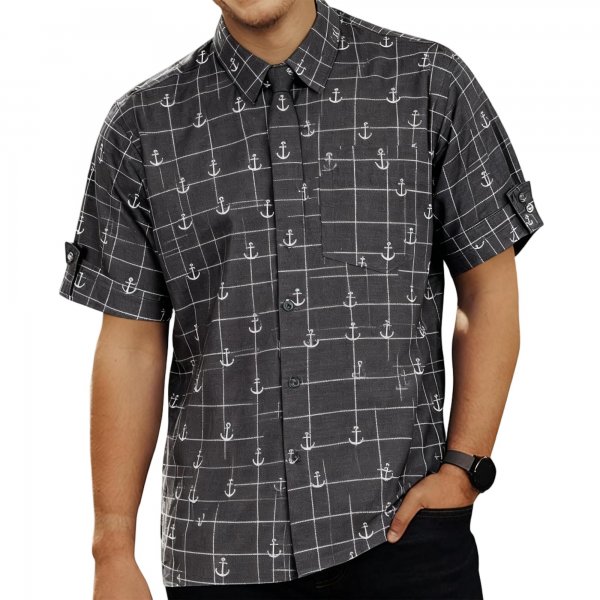 Anchor-Print Grid Short-Sleeve Shirt