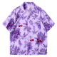 Lavender Grape & Cherry Floral Print Camp Collar Shirt | Elegant Summer Blouse